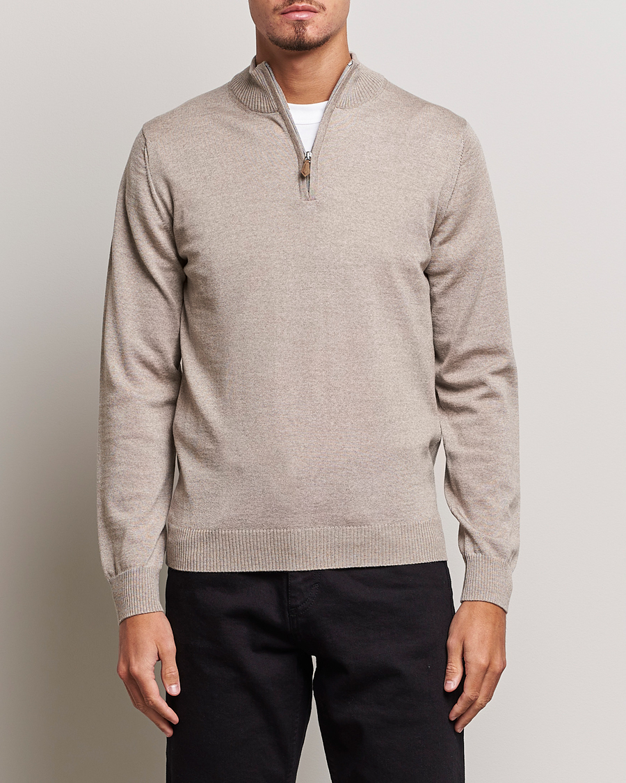 Oscar Jacobson Percy Wool/Cashmere Knitted Half Zip Beige at CareOfCarl.com