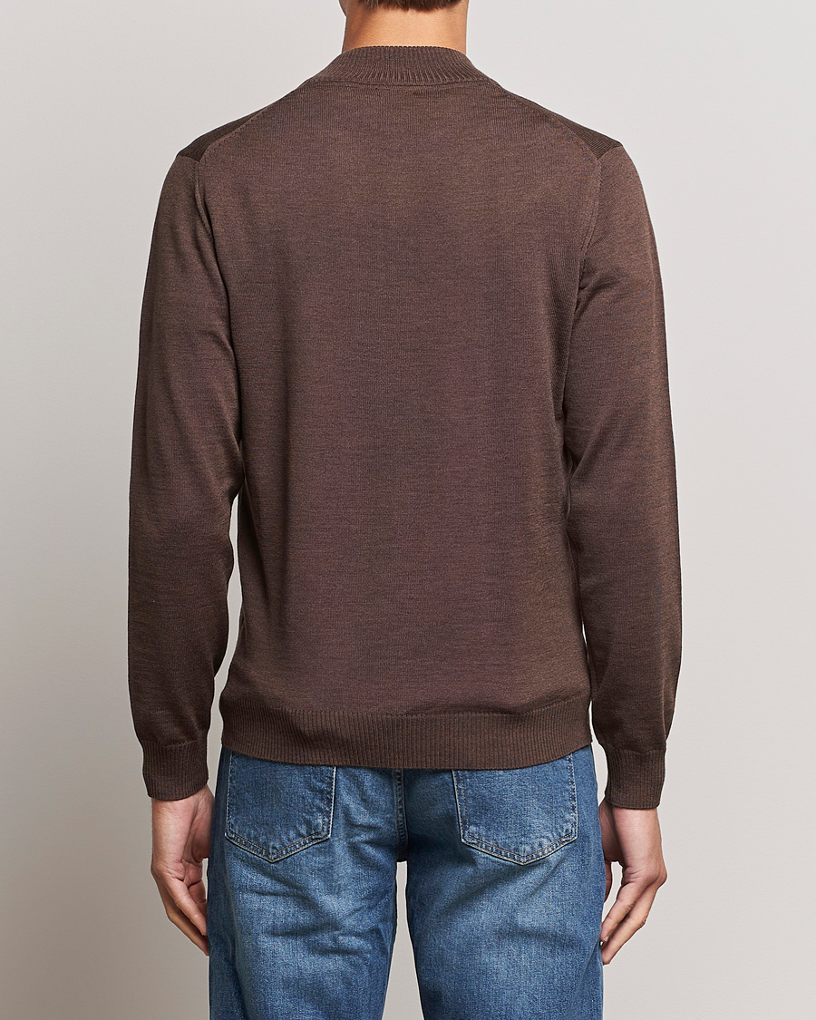 Men | Sweaters & Knitwear | Stenströms | Merino Half Zip Brown