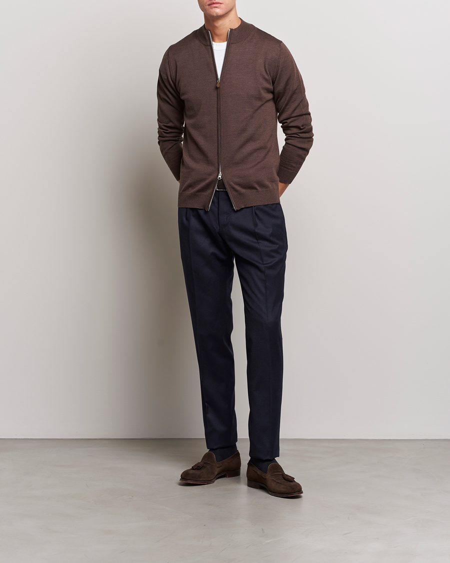 Men | Sweaters & Knitwear | Stenströms | Merino Full Zip Brown