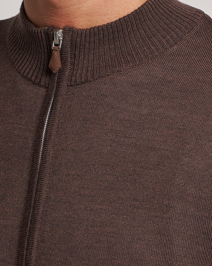 Men | Sweaters & Knitwear | Stenströms | Merino Full Zip Brown