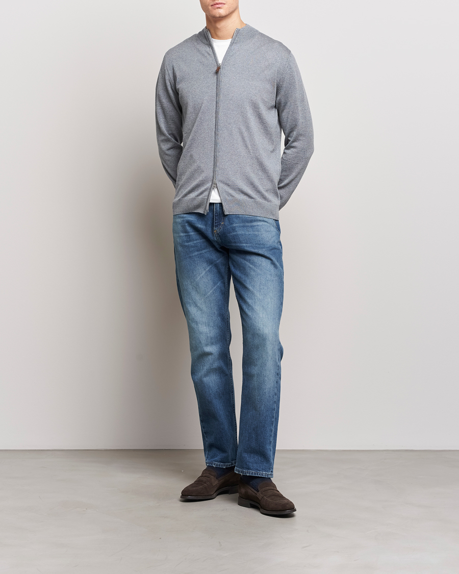 Men | Sweaters & Knitwear | Stenströms | Merino Full Zip Grey