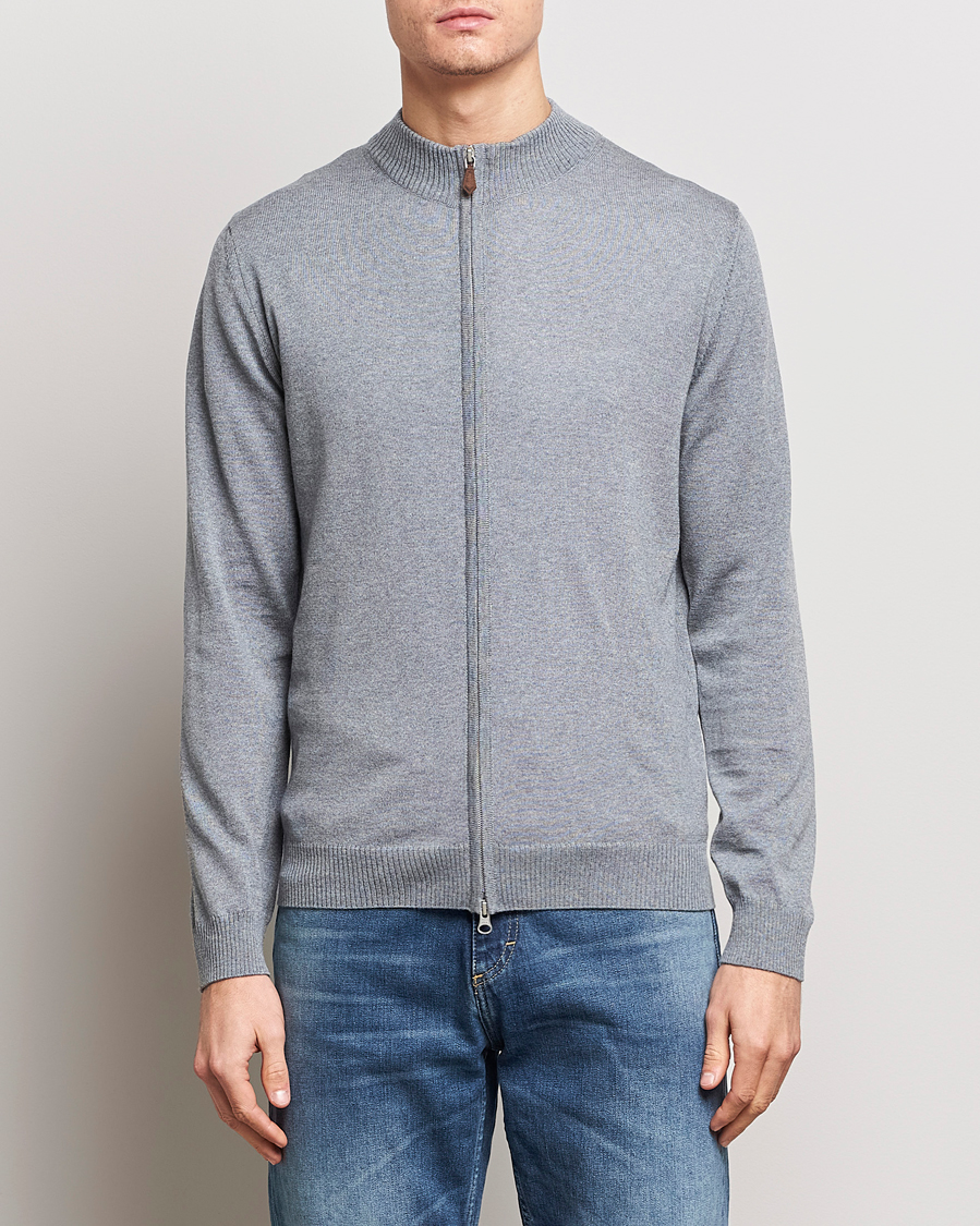 Men | Sweaters & Knitwear | Stenströms | Merino Full Zip Grey