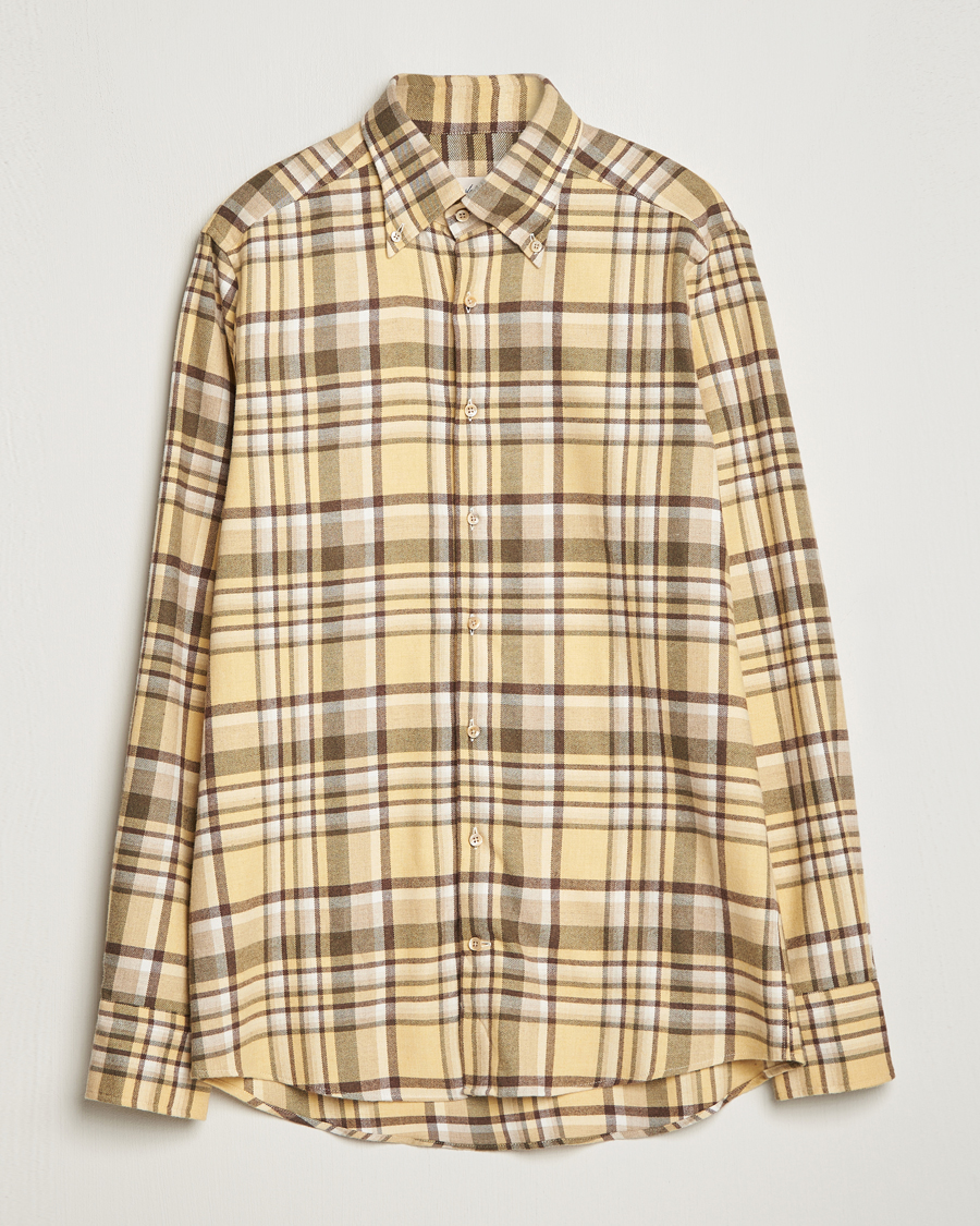 Men | Shirts | Stenströms | Slimline Checked Button Down Flannel Shirt Yellow