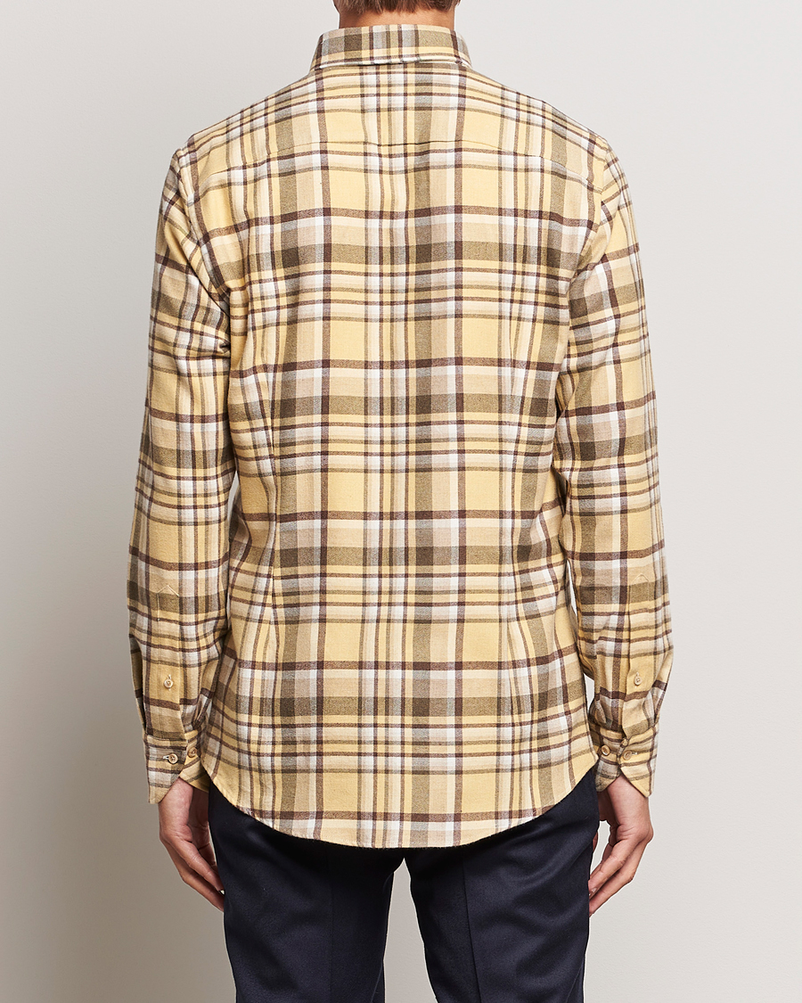 Men | Shirts | Stenströms | Slimline Checked Button Down Flannel Shirt Yellow