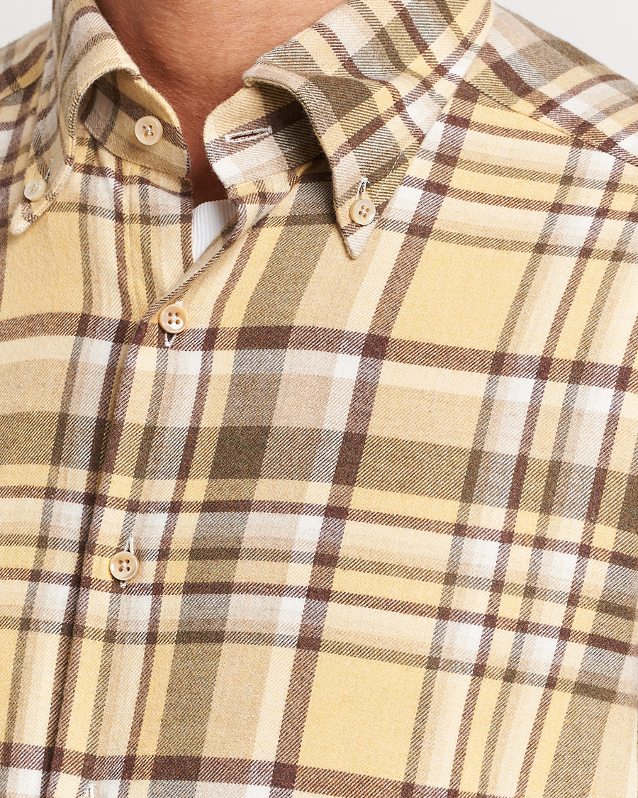 Men | Shirts | Stenströms | Slimline Checked Button Down Flannel Shirt Yellow