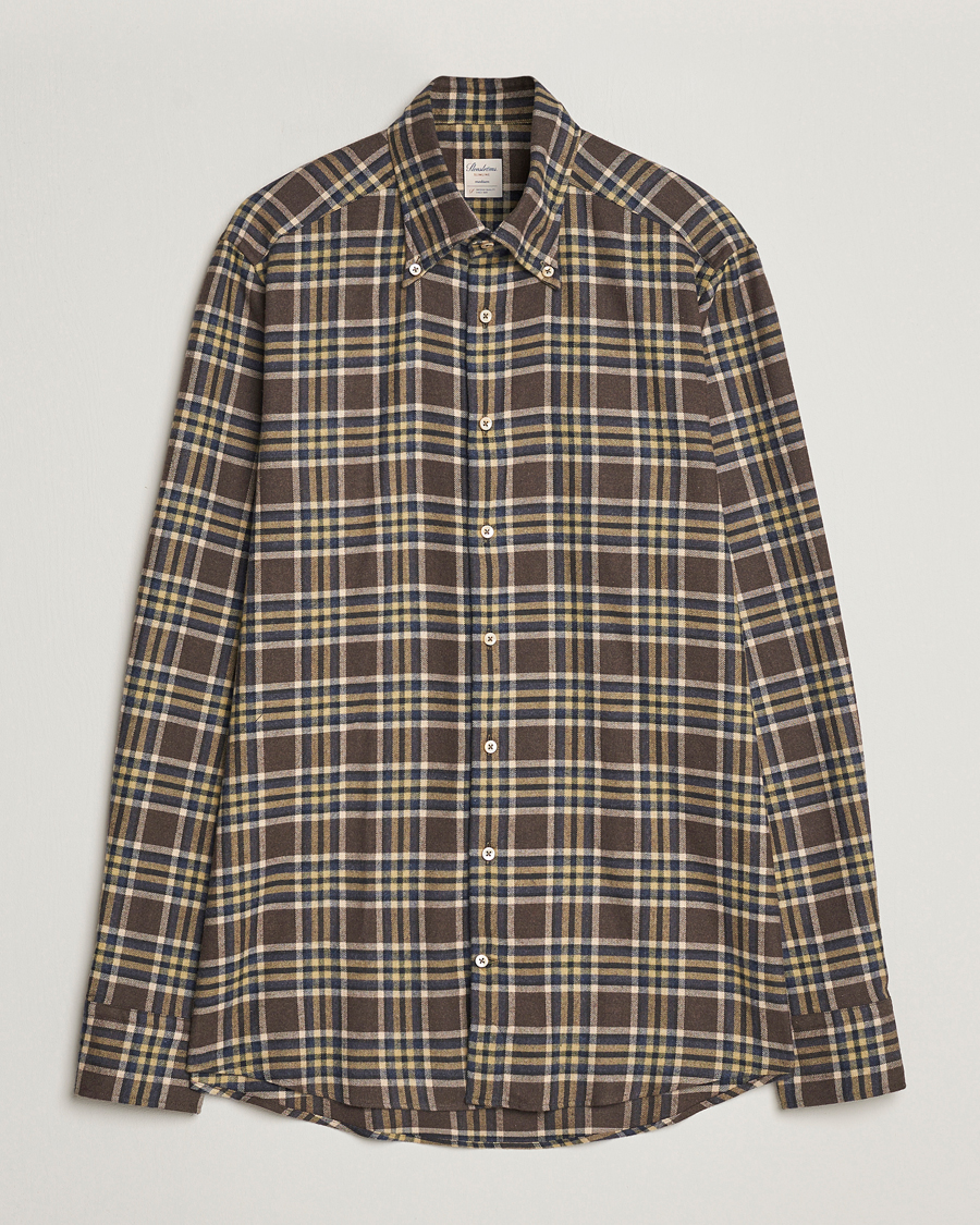 Men | Shirts | Stenströms | Slimline Checked Button Down Flannel Shirt Brown