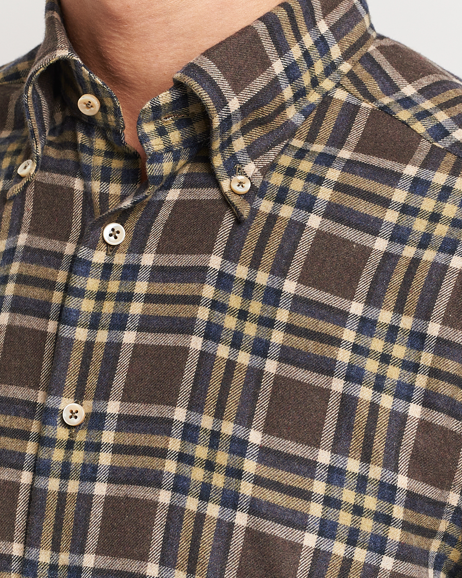 Men | Shirts | Stenströms | Slimline Checked Button Down Flannel Shirt Brown