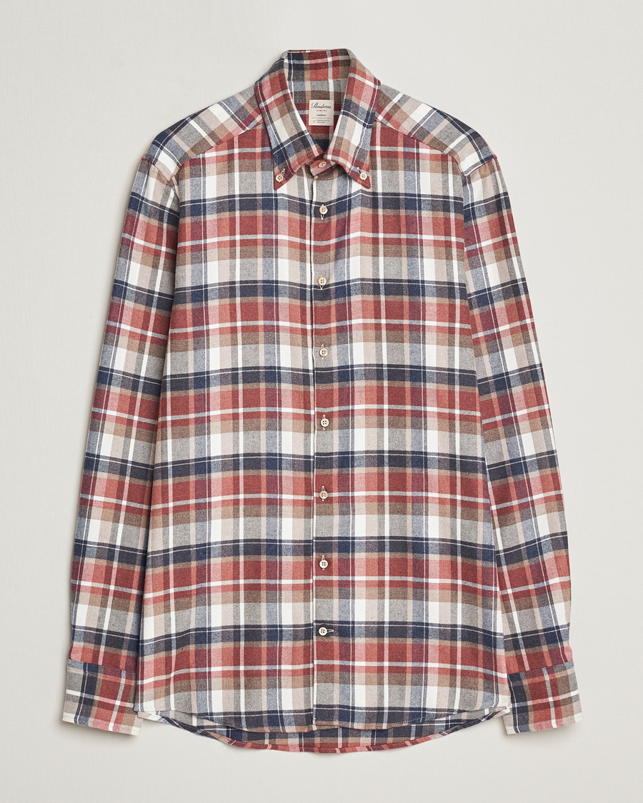 Men | Shirts | Stenströms | Slimline Checked Button Down Flannel Shirt Red
