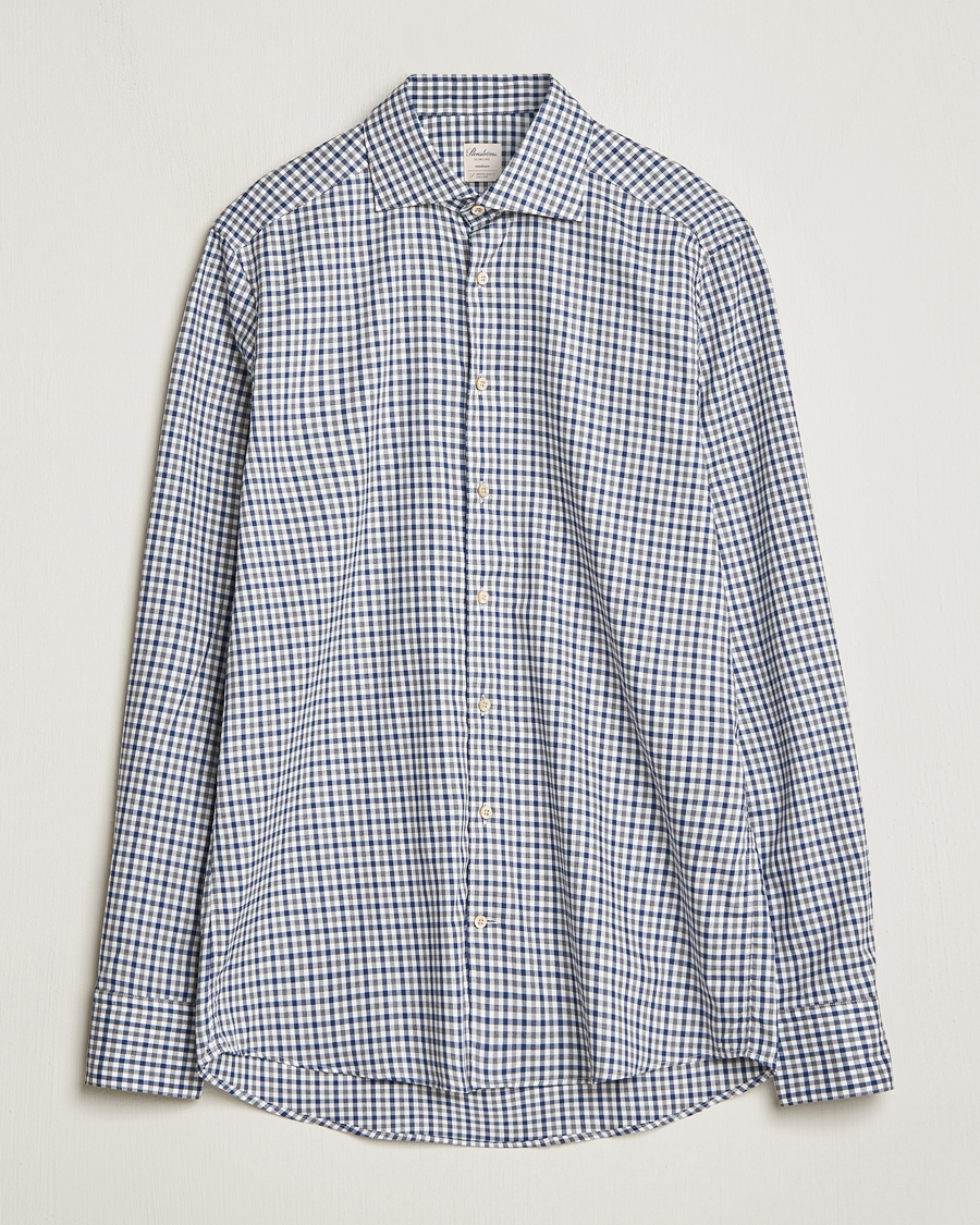 Men | Shirts | Stenströms | Slimline Small Checked Flannel Shirt Blue/Grey