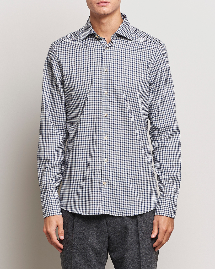 Men | Sale: 50% Off | Stenströms | Slimline Small Checked Flannel Shirt Blue/Grey