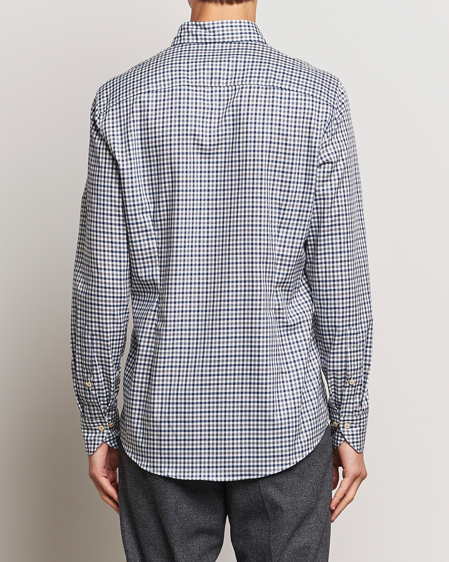 Men | Shirts | Stenströms | Slimline Small Checked Flannel Shirt Blue/Grey