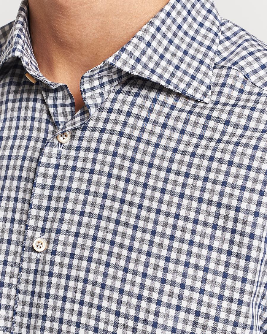 Men | Shirts | Stenströms | Slimline Small Checked Flannel Shirt Blue/Grey