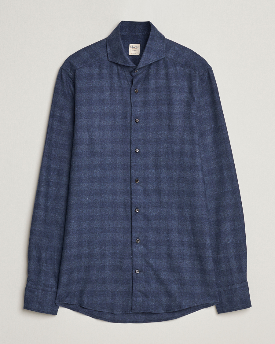 Men | Shirts | Stenströms | Slimline Checked Cut Away Flannel Shirt Navy