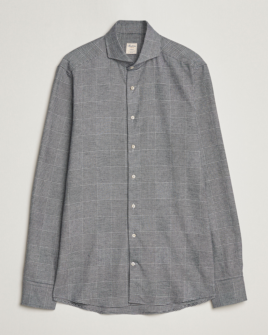 Men | Shirts | Stenströms | Slimline Prince of Wales Check Flannel Shirt Grey