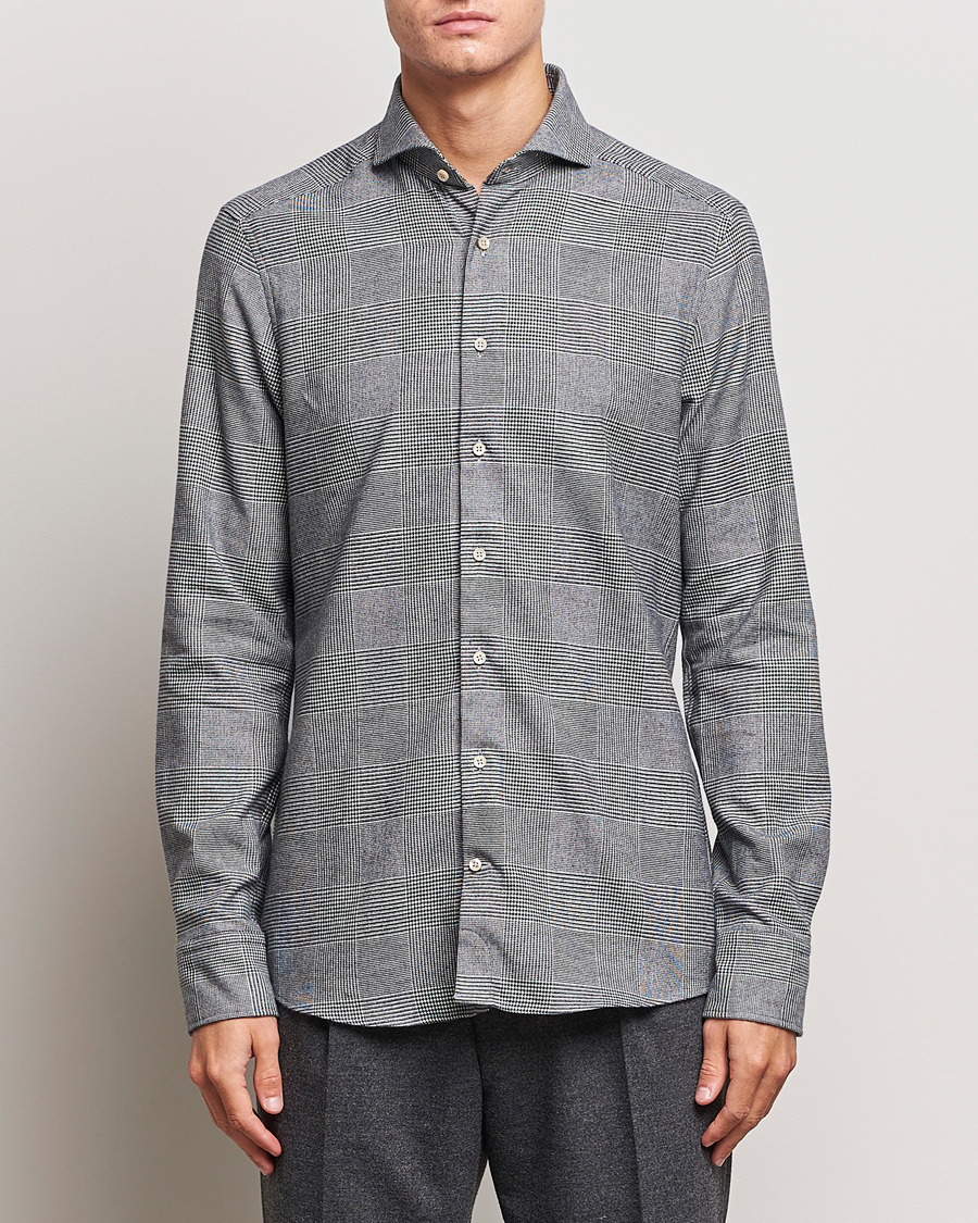 Men | Shirts | Stenströms | Slimline Prince of Wales Check Flannel Shirt Grey
