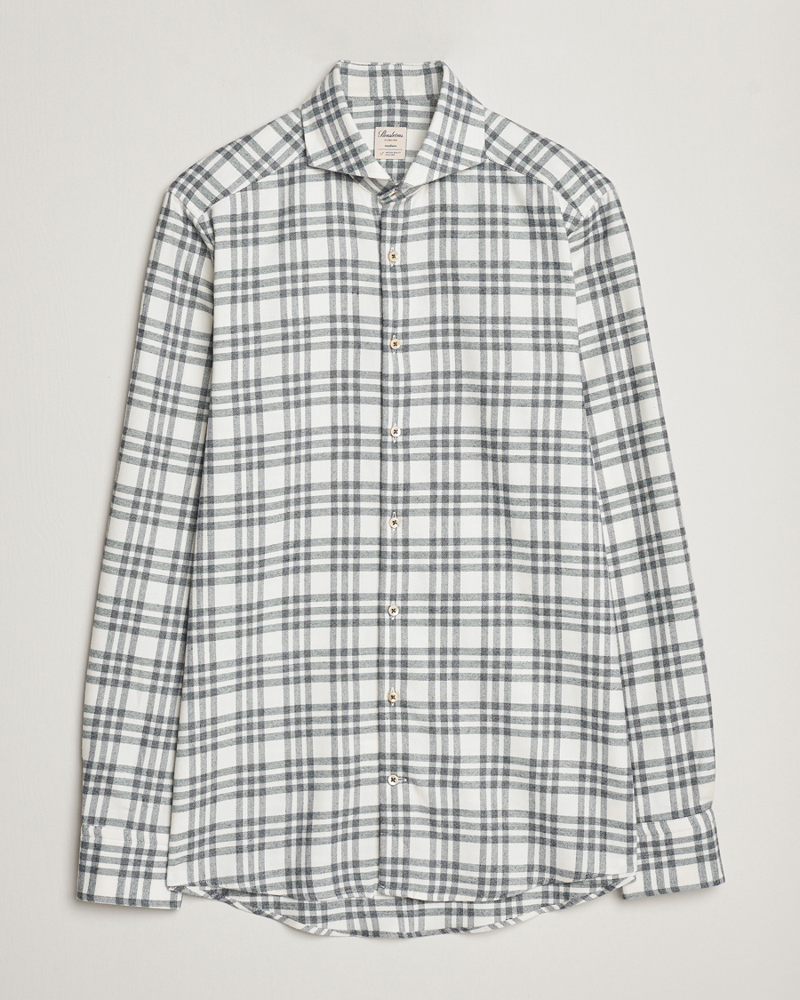 Men | Shirts | Stenströms | Slimline Checked Cut Away Flannel Shirt White/Black