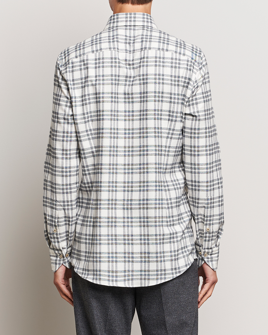 Men | Shirts | Stenströms | Slimline Checked Cut Away Flannel Shirt White/Black