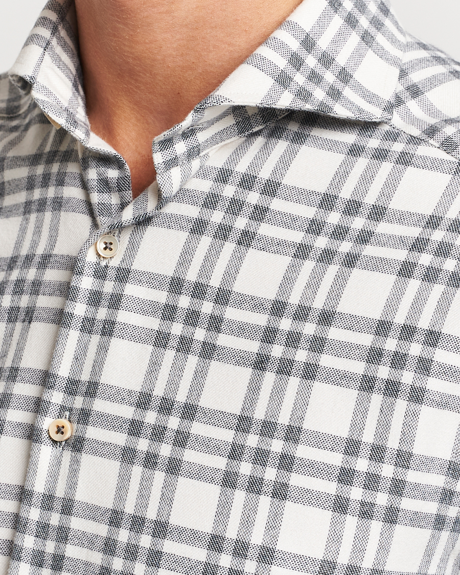 Men | Shirts | Stenströms | Slimline Checked Cut Away Flannel Shirt White/Black