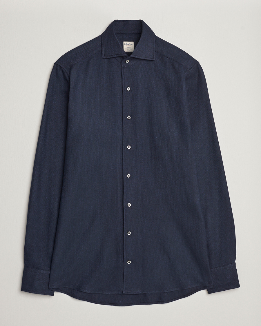 Men | Shirts | Stenströms | Slimline Micro Structure Flannel Shirt Navy