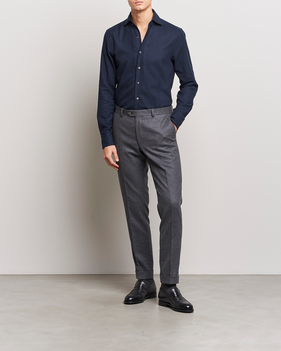 Men | Shirts | Stenströms | Slimline Micro Structure Flannel Shirt Navy
