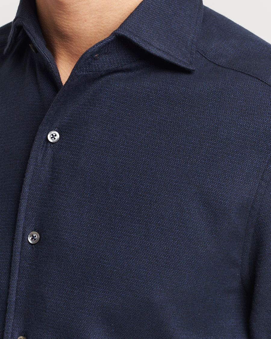 Men | Shirts | Stenströms | Slimline Micro Structure Flannel Shirt Navy