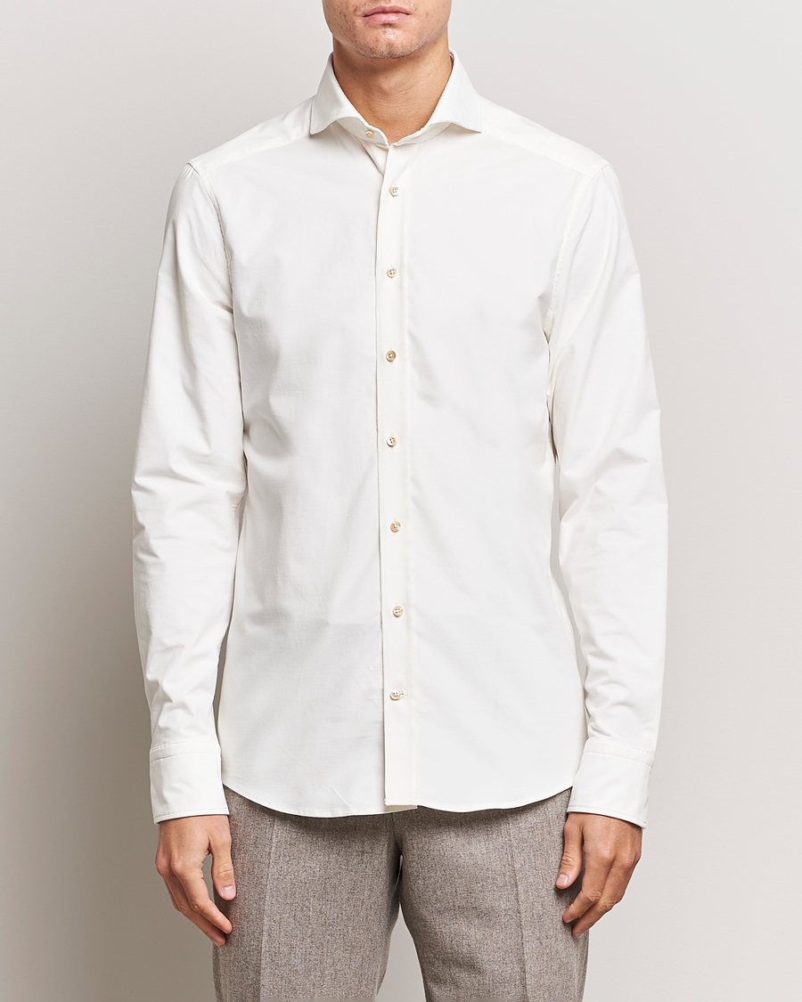 Men | Corduroy Shirts | Stenströms | Slimline Cut Away Corduroy Shirt White