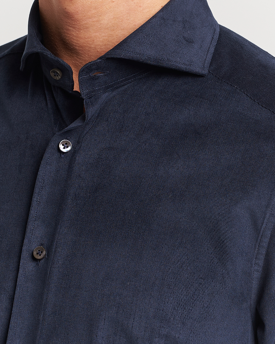 Men | Shirts | Stenströms | Slimline Cut Away Corduroy Shirt Navy