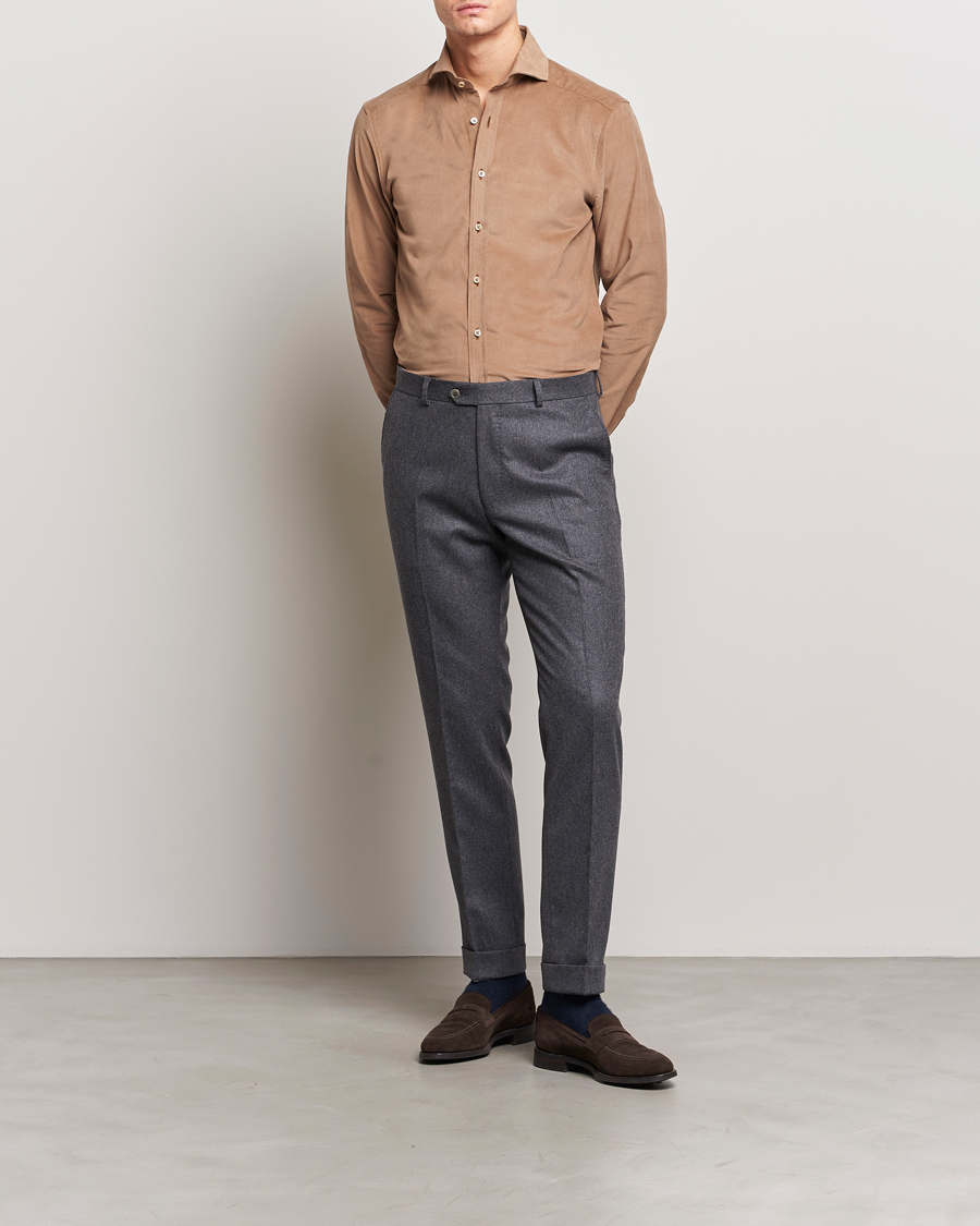 Men | Shirts | Stenströms | Slimline Cut Away Corduroy Shirt Camel