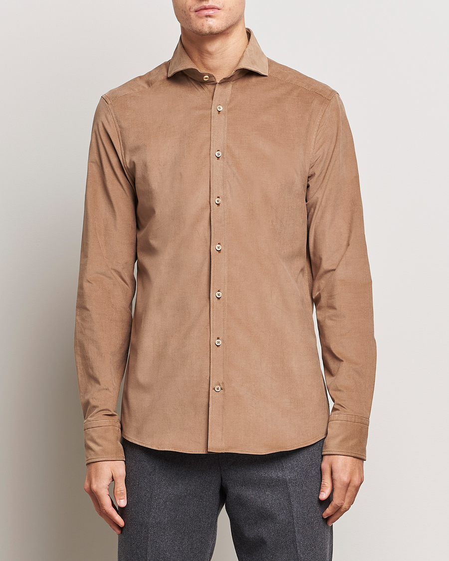 Men | Shirts | Stenströms | Slimline Cut Away Corduroy Shirt Camel
