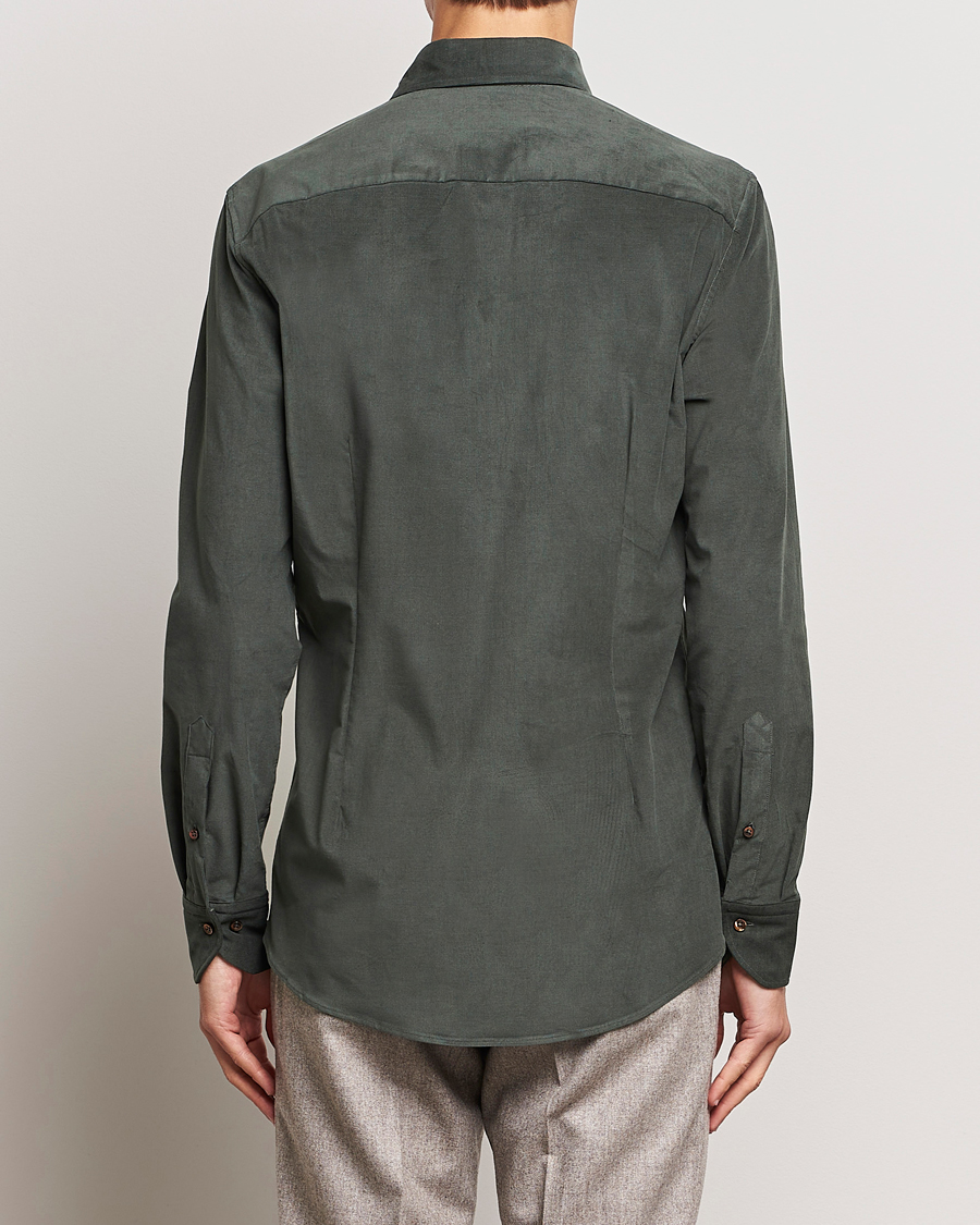 Men | Shirts | Stenströms | Slimline Cut Away Corduroy Shirt Dark Green
