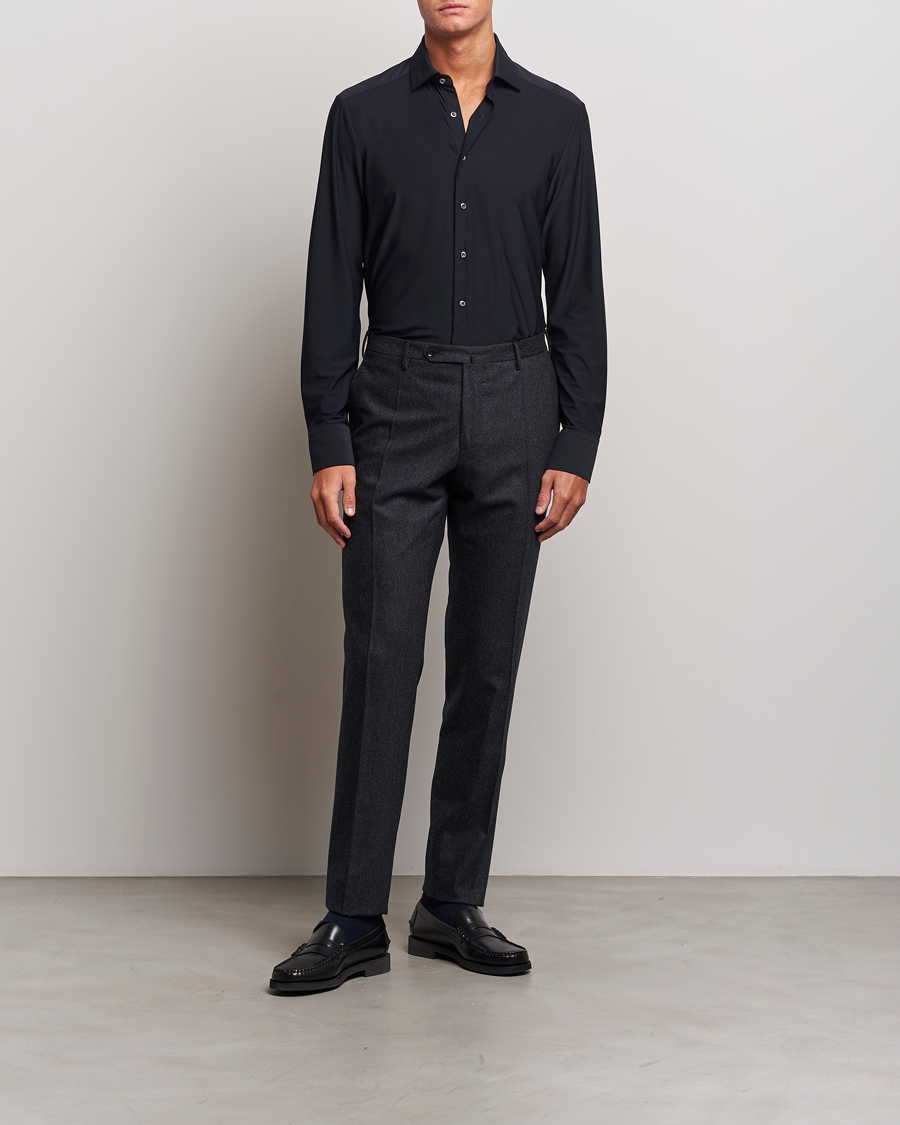 Men | Shirts | Stenströms | Slimline Cut Away 4-Way Stretch Shirt Black