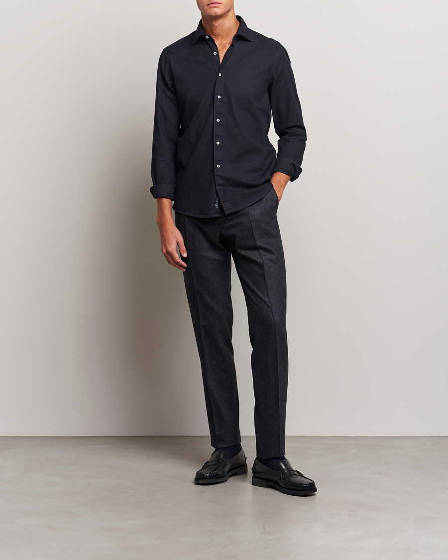 Men | Shirts | Stenströms | Slimline Cut Away Overdyed Denim Shirt Dark Blue
