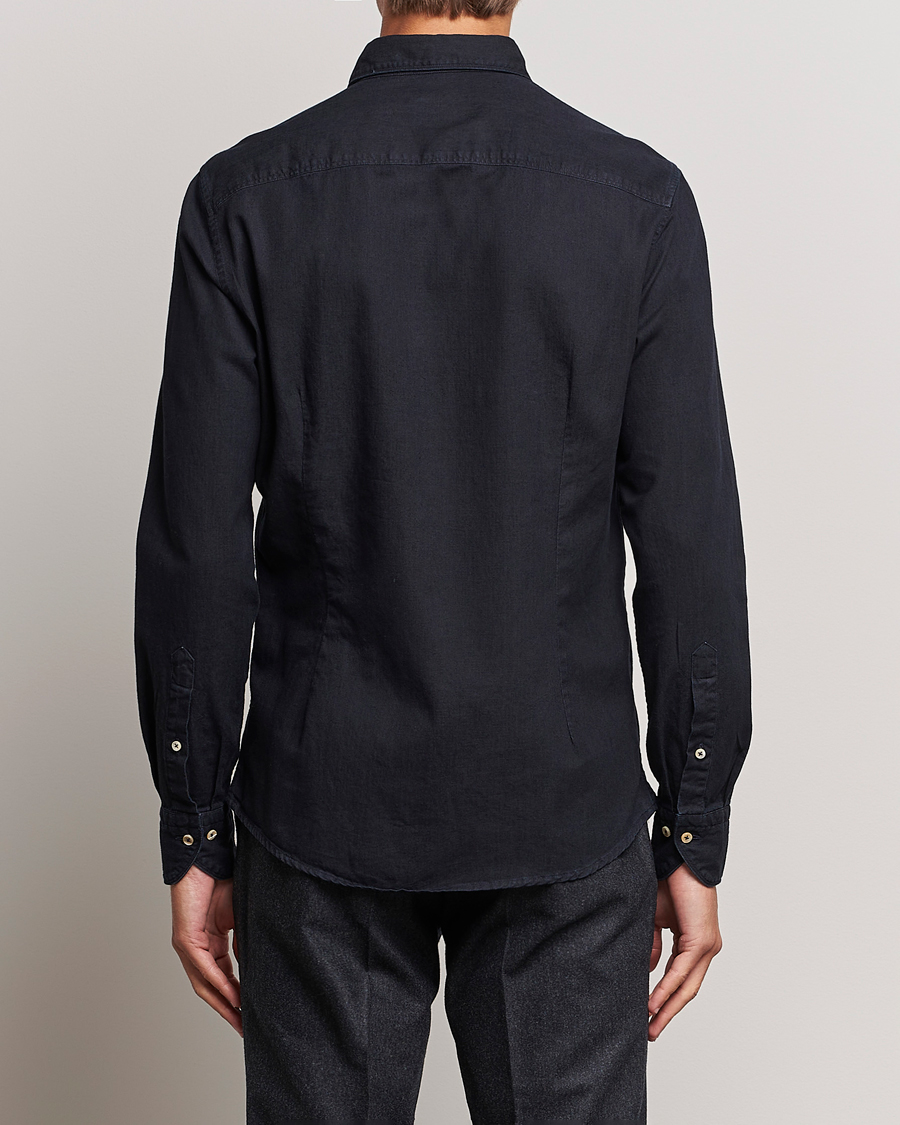 Men | Shirts | Stenströms | Slimline Cut Away Overdyed Denim Shirt Dark Blue