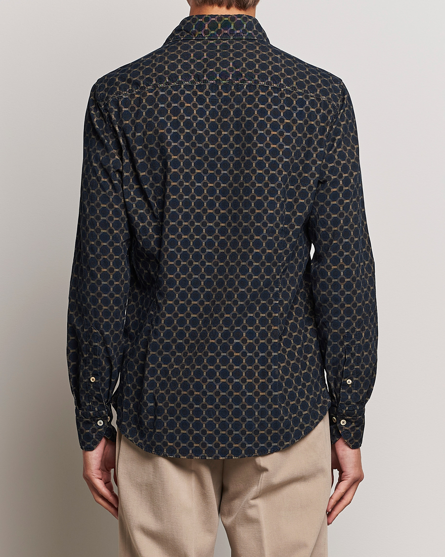 Men | Shirts | Stenströms | Slimline Babycord Printed Cut Away Shirt Navy