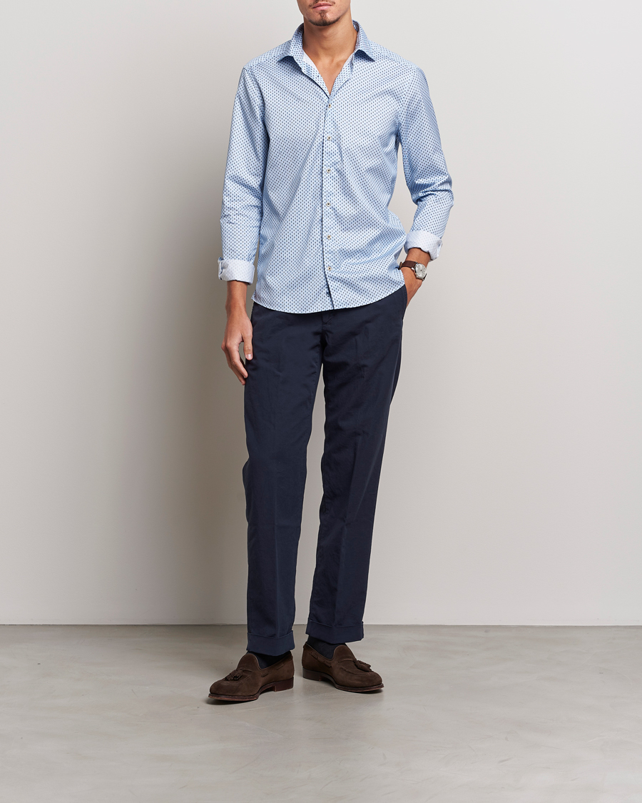 Men | Shirts | Stenströms | Slimline Printed Cut Away Shirt Light Blue