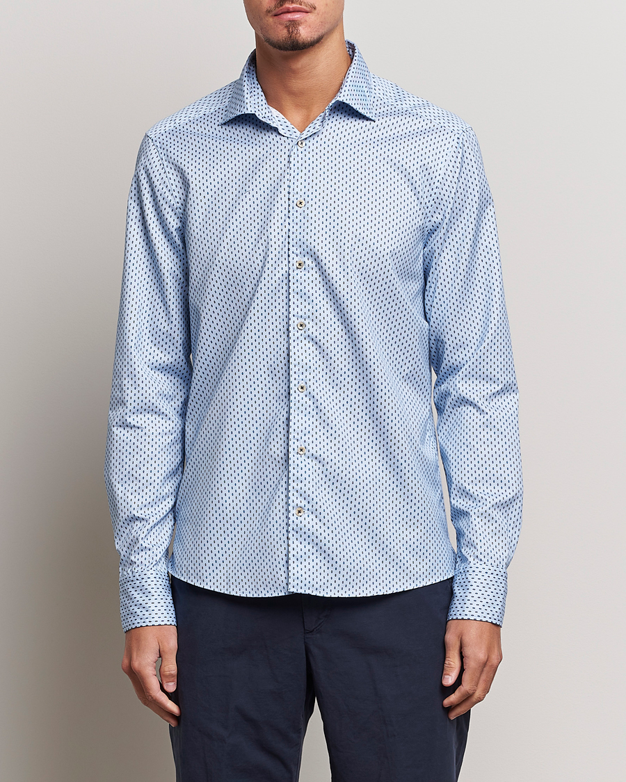 Men |  | Stenströms | Slimline Printed Cut Away Shirt Light Blue