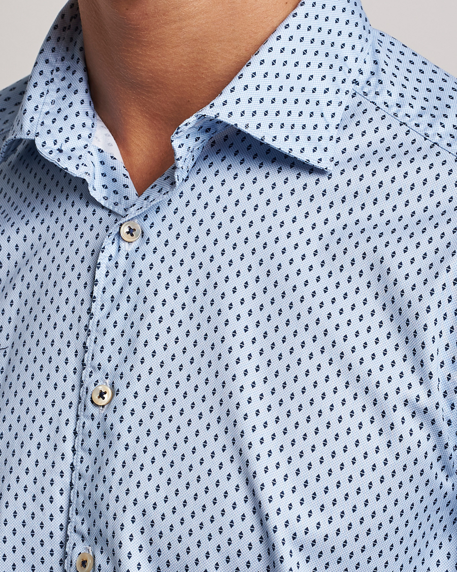 Men | Shirts | Stenströms | Slimline Printed Cut Away Shirt Light Blue