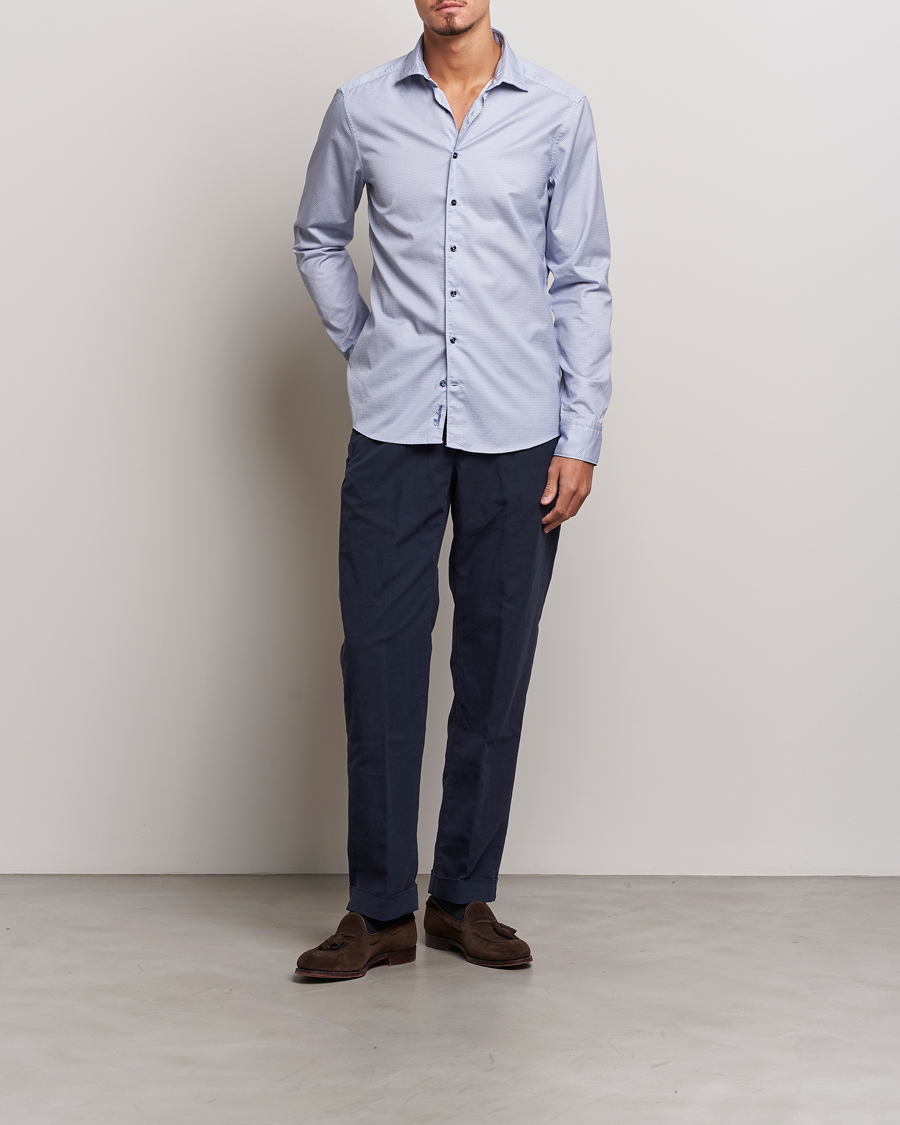 Men | Shirts | Stenströms | Slimline Micro Print Cut Away Shirt Blue