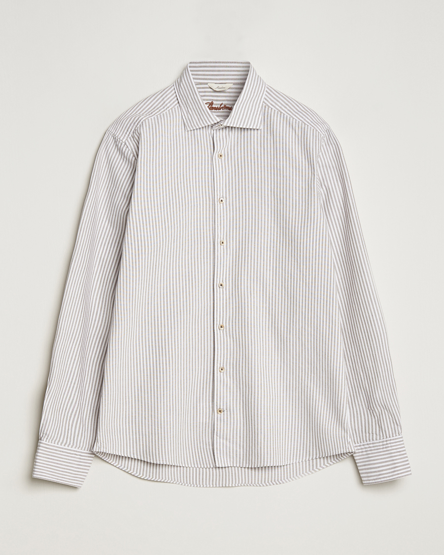 Men | Shirts | Stenströms | Slimline Striped Cut Away Oxford Shirt Brown