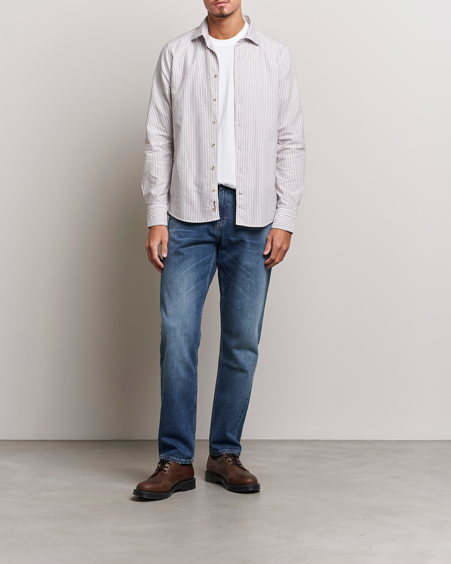 Men | Shirts | Stenströms | Slimline Striped Cut Away Oxford Shirt Brown