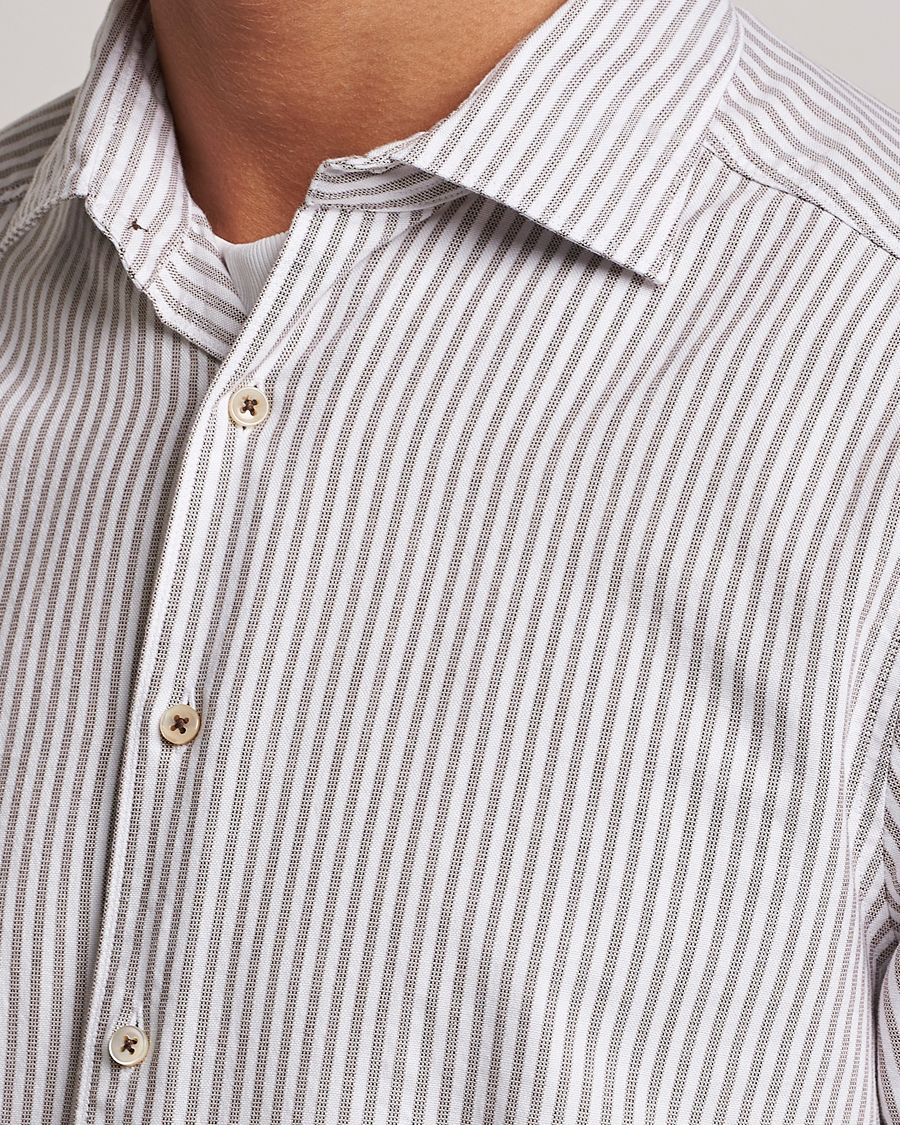 Men | Shirts | Stenströms | Slimline Striped Cut Away Oxford Shirt Brown