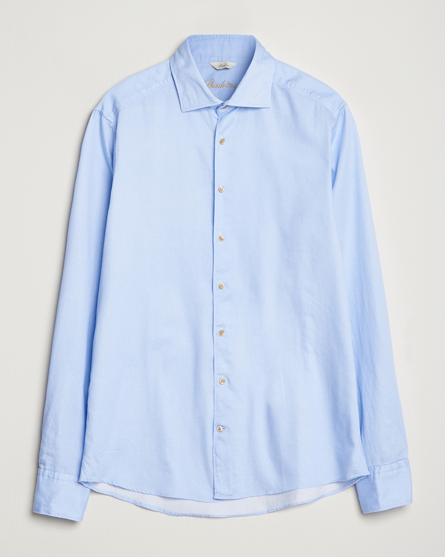 Men |  | Stenströms | Slimline Printed Oxford Washed Cut Away Shirt Light Blue