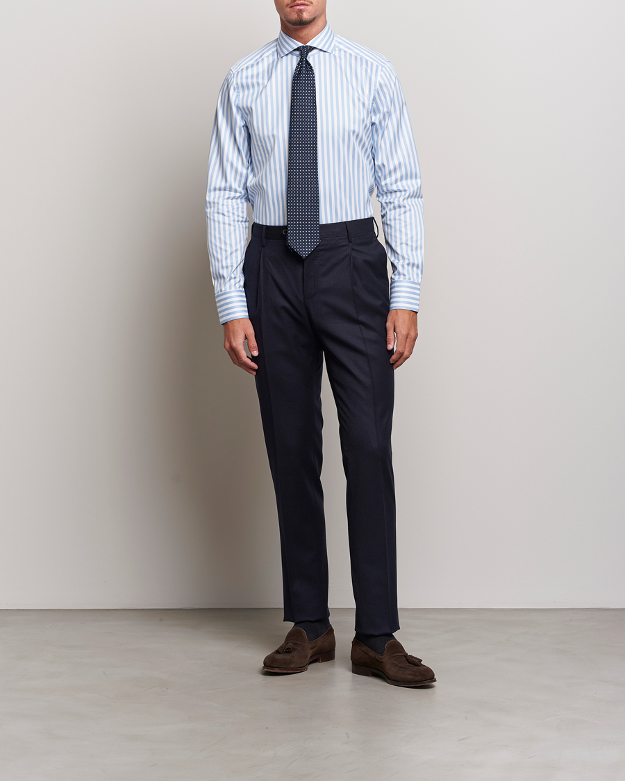 Men | Shirts | Stenströms | Slimline Bold Stripe 2-Fold Cut Away Shirt Light Blue