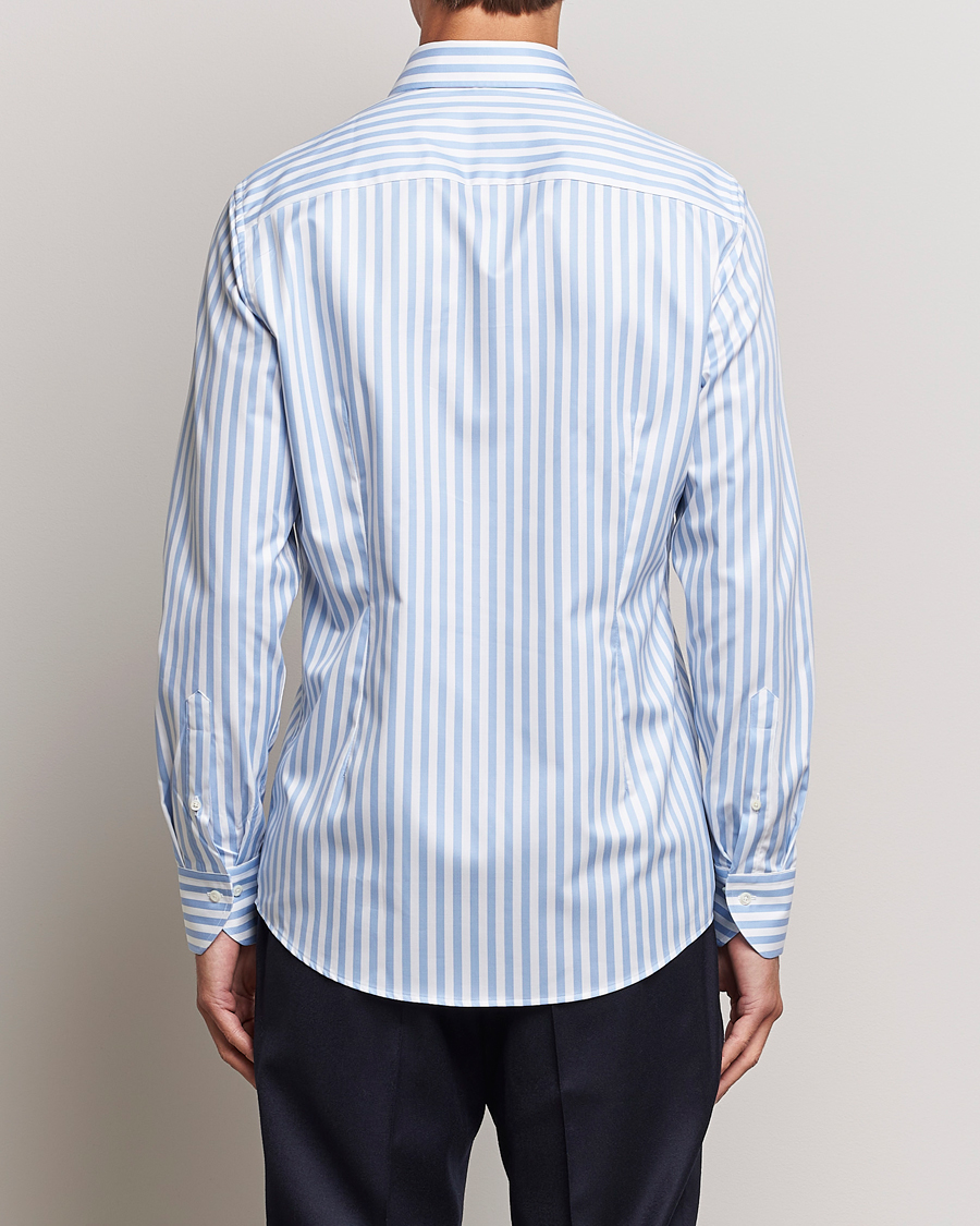 Men | Shirts | Stenströms | Slimline Bold Stripe 2-Fold Cut Away Shirt  Light Blue