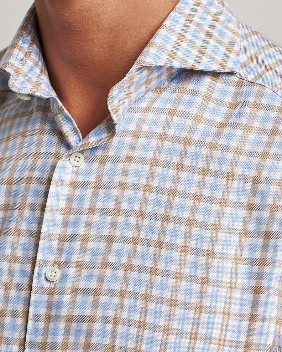 Men | Shirts | Stenströms | Slimline Checked Royal Oxford Shirt Beige/Blue