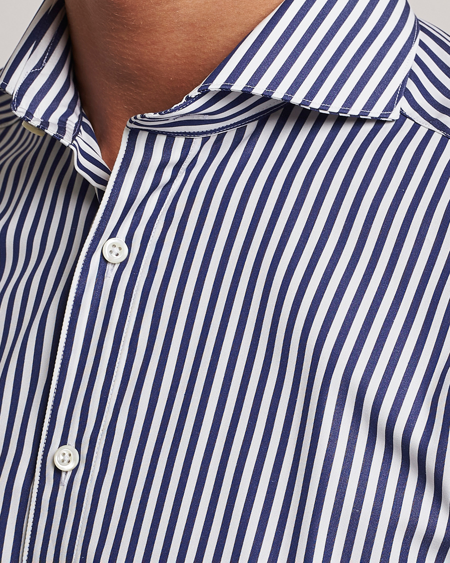 Men | Shirts | Stenströms | Slimline Striped Popline Cut Away Shirt Navy