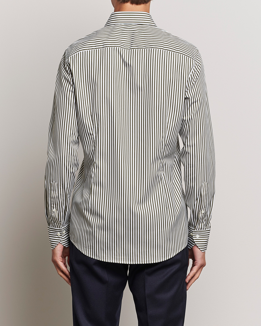 Men | Shirts | Stenströms | Slimline Striped Popline Cut Away Shirt Green