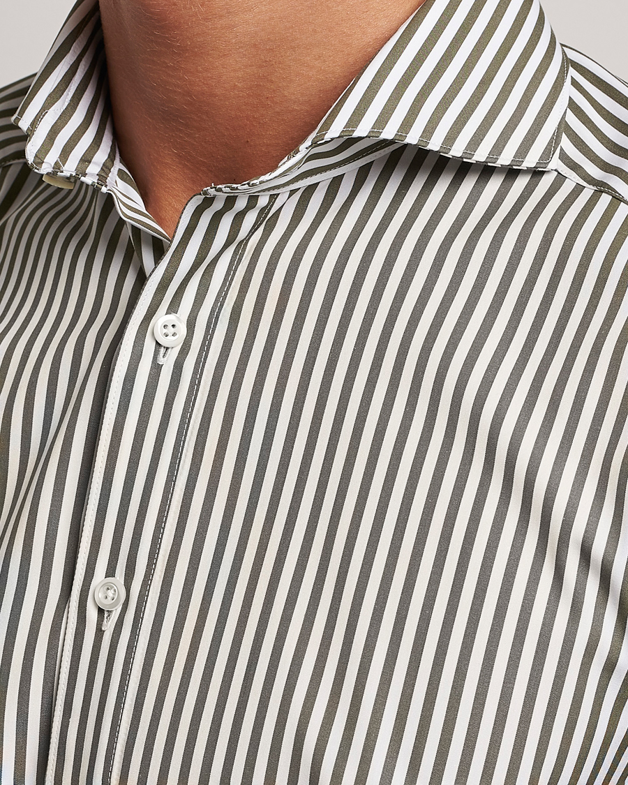 Men | Shirts | Stenströms | Slimline Striped Popline Cut Away Shirt Green