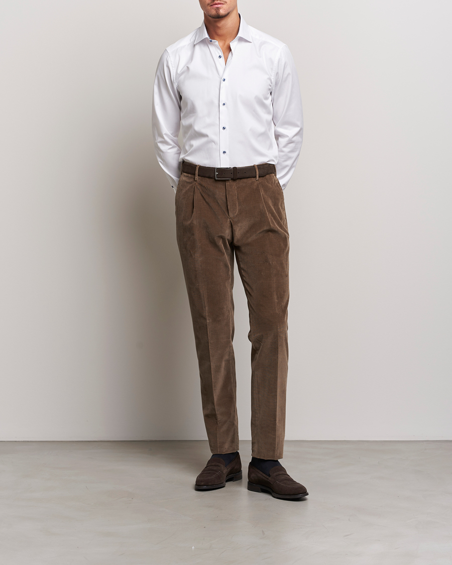 Men | Shirts | Stenströms | Slimline Contrast Cut Away Shirt White