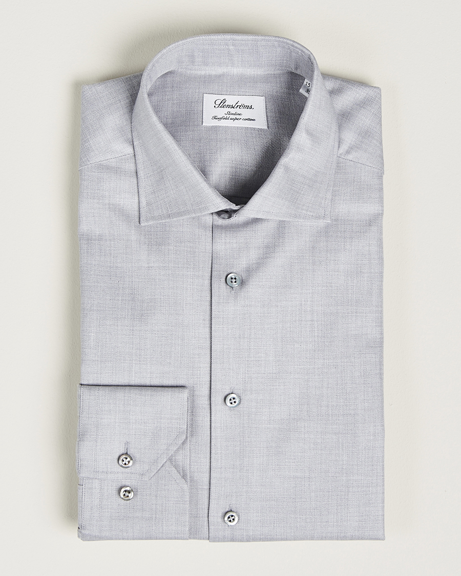 Men | Shirts | Stenströms | Slimline Two Fold Melange Cut Away Shirt Grey